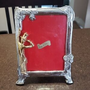 Vintage Art Nouveau Silver Picture Frame w Man/Tophat.  24KT Gold Plated.